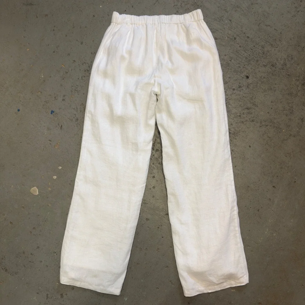Quince 100% European Linen Pleated Trouser White Wide Leg Pants Womens 6 JDAVN01